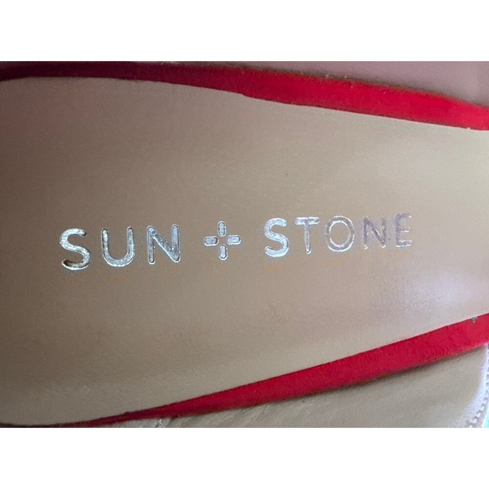 TSun + Stone Red Dress Heels w/ Ankle Strap Suede Sandals Block Heel 8.5 4inch - Picture 10 of 11